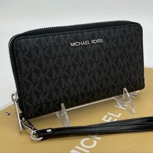 Michael Kors Large Flat Mf Phone Case Wallet Leather Black